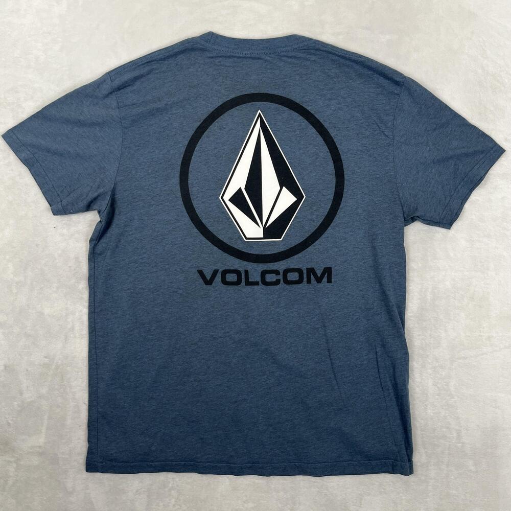 Volcom T-Shirt Mens Large Blue Stone Logo Circle Back Graphic Skate Surf Y2K